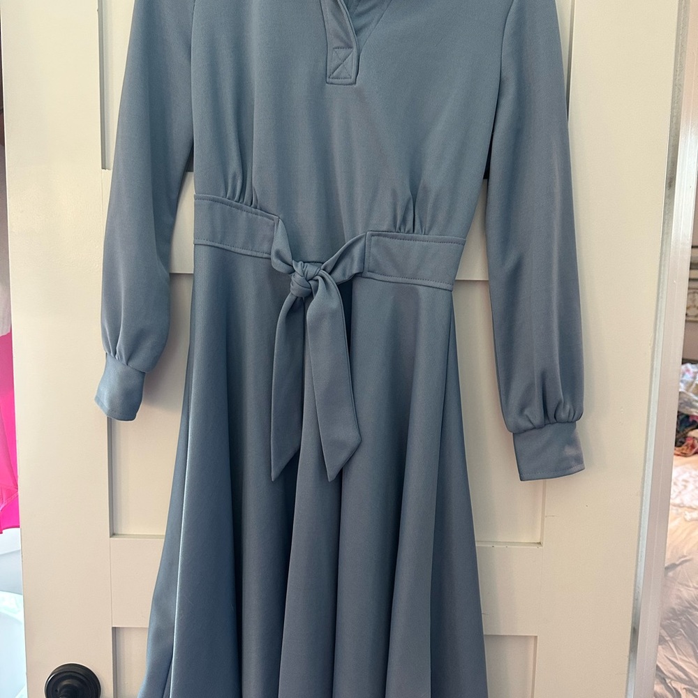 Vintage Blue Long-Sleeve Dress